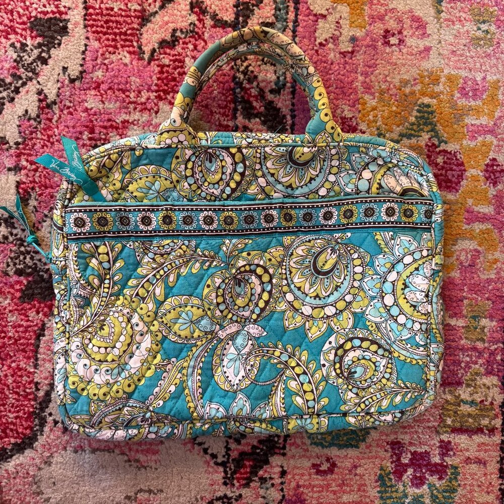 Vera Bradley Soft Briefcase Laptop Bag Teal and Green Paisley